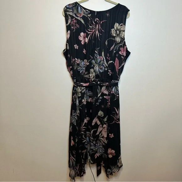 Lane Bryant Dress 26 Sleeveless Black Belted Floral Multicolor Midi Plus Size - Picture 2 of 10